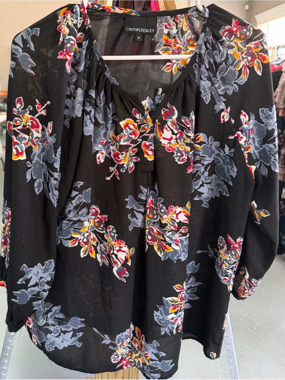 Cynthia Rowley Black Floral Peasant Blouse